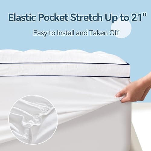 ABENE Mattress Topper for Back Pain Relief, Extra Thick Mattress Pad Pillowtop, Soft Cotton Cover with 8"-21" Deep Pocket, 1300gsm Overfilled Down Alternative Filling (Cotton White, Full) - Thumbnail 6