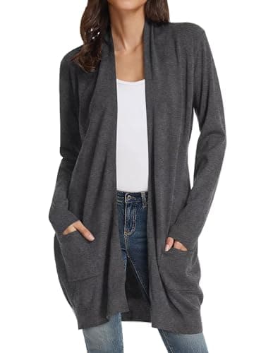 GRACE KARIN Long Cardigan for Women, Vacation Outfits for Women, Knit Open Front Winter Clothing for Women Trendy Deep Grey S - Image 1