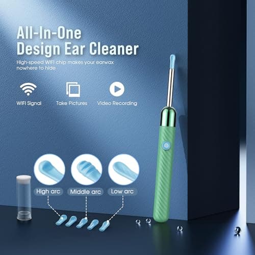 LEIPUT Ear Wax Removal - Earwax Remover Tool with 8 Pcs Ear Set - Ear Canal Cleaner with 1080P Camera - Ear Cleaning Kit with 6 Ear Spoon - Ear Camera for iOS & Android (Green) - Thumbnail 2