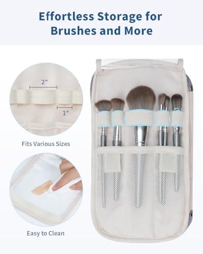 WANDF Travel Toiletry Bag for Women, Wide-open Large Makeup Bag with Handle, Puffy Makeup Organizer for Toiletries, Cosmetics, Accessories, Essentials (Slate Blue) - Thumbnail 4