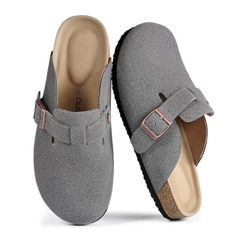 Dumalum Comfort Suede Clogs Slippers Sandals Unisex for Men Women with Cushioned Cork-Footbed Walk Dog Home Potato Shoe (Grey 6) - Image 1