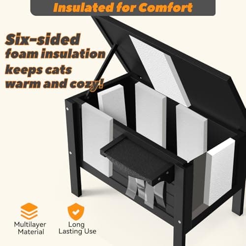 Weatherproof Outdoor Cat House, Feral Cat Shelter, 100% Insulated Foam, Solid Wood, Large Size for Multiple Cats, 24.8" L x 16.1" W x 18.9" H - Thumbnail 3