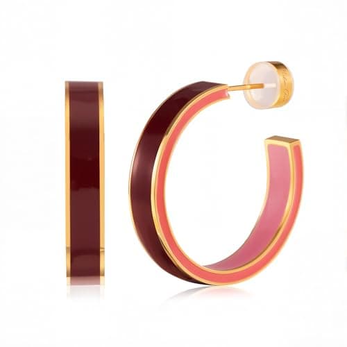 Milan Chiva 14K Gold Plated Chunky Open Hoops for Women Enamel Post Huggie Earrings Infinity Loop Jewelry Gifts MCE-1008PK - Image 1