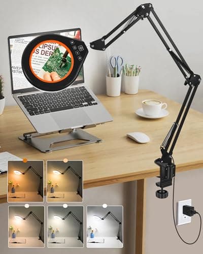 10X & 5X Magnifying Glass with Light, Ultra Long Swing Arm, 5 Colors & 10 Brightness, Real Glass Lens Large Magnifying Lamp for Craft Painting Workbench Jewelry Making Hobby Close Work (Orange) - Image 1