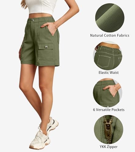 Lepunuo Women's Work Cargo Shorts with 6 Pockets Lightweight 6.3 Inch Golf Shorts for Women Casual Summer Army Green - Thumbnail 3