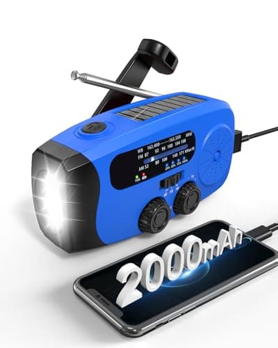 Emergency Hand Crank Radio Emgykit - 2000mAh/7400mWh AM/FM/NOAA Solar Hand Crank Emergency Radio with 3 LED Flashlights, SOS Function for Emergencies, Camping - Blue - Image 1