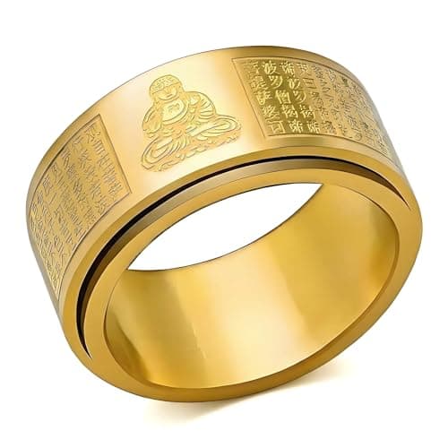 JATHIN Buddhist Inspired Spinner Ring for Men - Coin Fidget Ring Stress Relief Meditation Jewelry, Adjustable Zen Lucky Ring for Anxiety Relief & Mindfulness Practice，Bring wealth (8) - Image 1