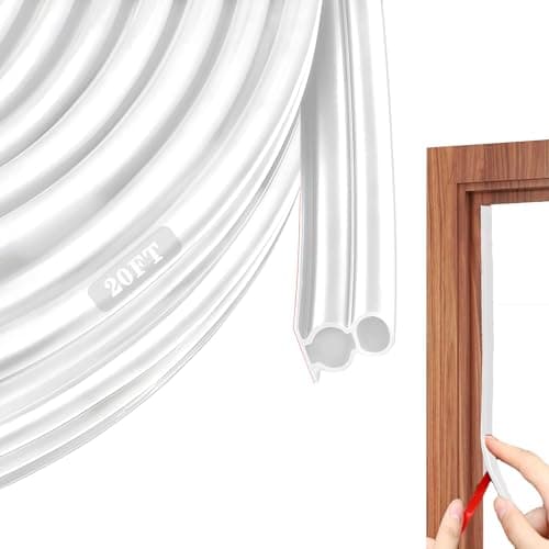 WEZKYLCG Door Seal Strip for Door Frame, Rubber Weather Stripping Door Seal, Self-Adhesive Extra Thick Insulation Strip, Soundproofing, Dustproof, Large Gap Filler (White, 20 Ft) - Image 1