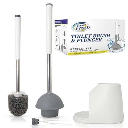 True Fresh Toilet Brush and Plunger Set with Holder Caddy -Stainless Steel Brush and Toilet Plunger for Heavy Duty -2-in-1 Scrubber Combo with Hidden Tweezer & Extendable Plastic Handle - Image 1