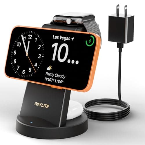 3 in 1 Fast Charging Station for iPhone, 25W Wireless Magnetic Phone Charger for iPhone 17 16e 16 15 14 13 12 11 X Pro Max, Watch Charger Stand, Wireless Charging Station for AirPods, Dark Black