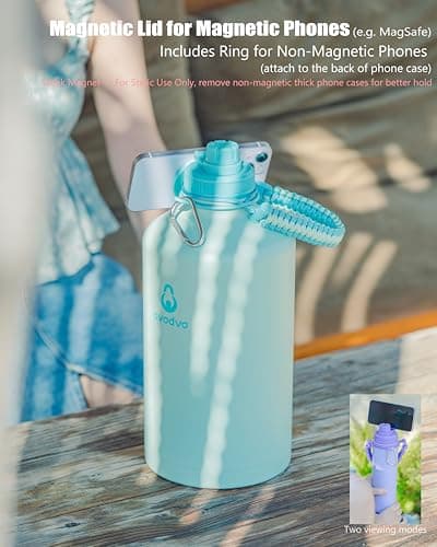 avodvo 1 Gallon Water Bottle with 2 Lids (2-in-1 Straw & Spout Lid, Magnetic Lid), Insulated Water Bottle with Strap, Stainless Steel Water Bottle for Hiking, Gym, Travel, BPA-Free, Light Pink - Thumbnail 6