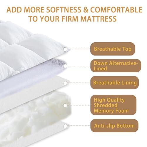 WhatsBedding 4 Inch Memory Foam Mattress Topper Queen Size, Supportive Fluffy Shredded Memory Foam Filled Pillow Top, Extra Soft Bed Topper for Back Pain Relief, 60x80 Inch - Thumbnail 3