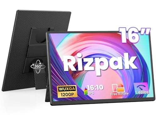 Rizpak 16" Laptop Screen Extender, 1920x1200 IPS Portable Monitor, Borderless Dual Screen Extender with 360° Rotatable Stand, Plug and Play Ultra Slim Travel Monitor for PC, Wins, Switch, PS5 - Image 1
