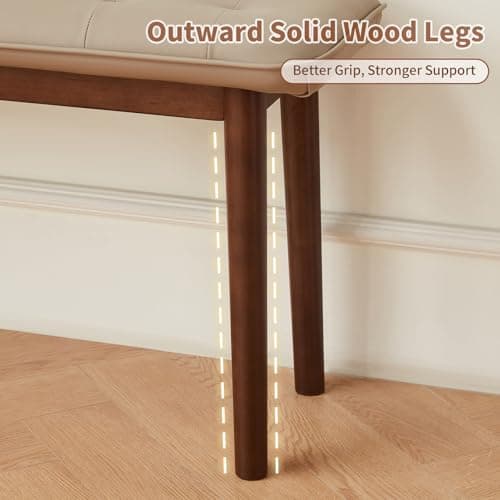 Jimenuco 47'' Solid Wood Dining Bench with Cushion, Faux Leather Upholstered Bench for Dining Room Table, Kitchen, Entryway, or Bedroom End of Bed, Beige - Thumbnail 6