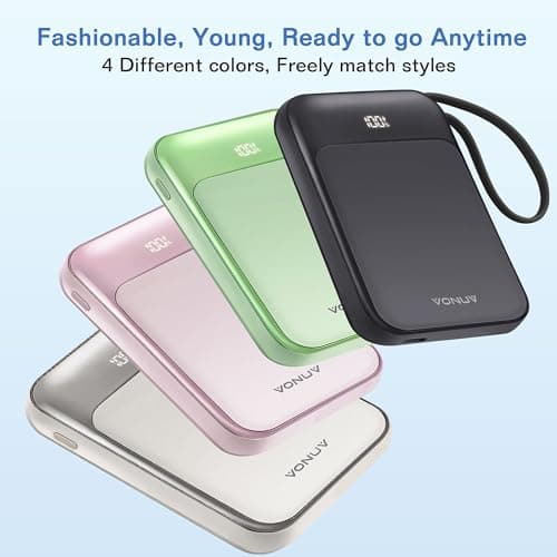 VONUV Magnetic Power Bank 10000mAh, Wireless Portable Charger with 15W Max Fast Charging & Built-in USB-C Cable, 22.5W PD LED Display Battery Pack Compatible with iPhone 17/16/15, Samsung Galaxy - Thumbnail 6