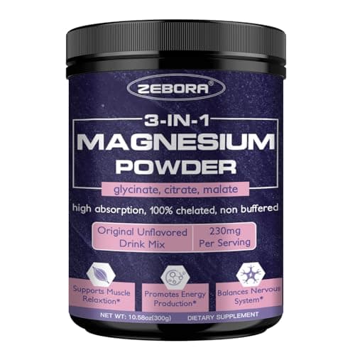 ZEBORA Magnesium Powder for Sleep, Chelated Magnesium Complex Supplement with Glycinate, Citrate and Malate, Unflavored Drink Mix with Electrolytes for Muscle & Brain Health, Vegan, Non-GMO, 10.58oz - Image 1