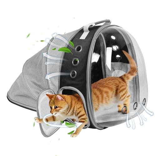Cat Backpack Carrier Back Expandable Bubble Pet Carrier Backpack for Large Cat, Kitten and Dog, Designed for Hiking, Travelling and Outdoor Use (Back Expandable-Black)
