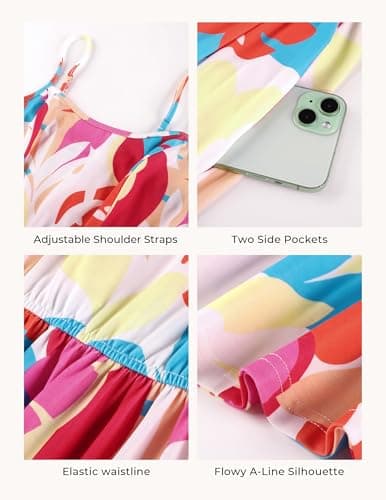 GRACE KARIN Summer Floral Maxi Sundresses for Women 2026 Spaghetti Strap Beach Boho Dress Casual Fashion Clothes with Pocket White Pink Orange M - Thumbnail 3