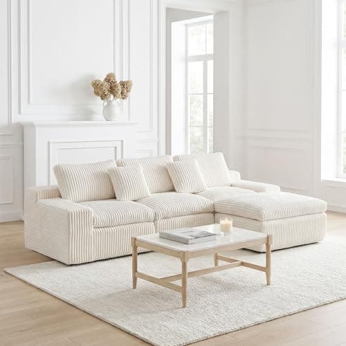 HipyMo 105" L-Shaped Boneless Cloud Couch, Modular Sectional Sofa with Ottoman and Extra-Wide Armrests, Deep Seat Sectional Couches for Living Room, High-Density Foam, No Assembly Required, Beige - Image 1