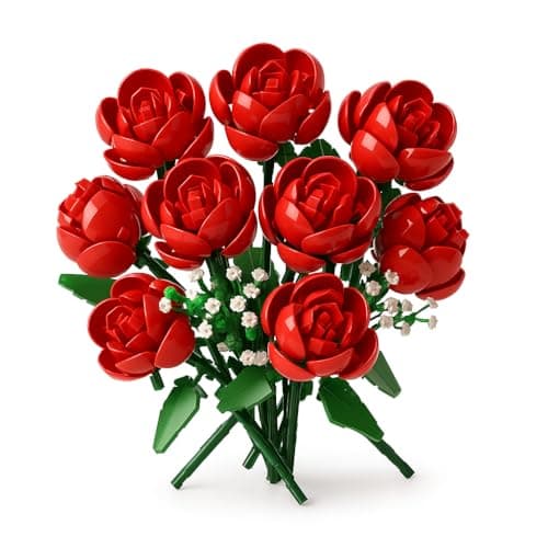 Dexblocks 780 PCS Red Rose Building Flower Bouquet Kit for Adults & Kids, DIY Artificial Flowers Set for Home Decor, Desk Display, Gifts for Women, Girls (Red Rose) - Image 1