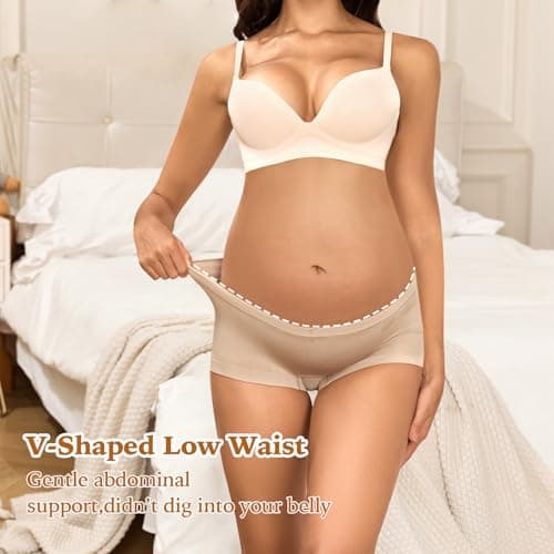 Y25D Maternity Underwear Cotton Blend Seamless Pregnancy Panties Under The Bump Postpartum Boyshort Underwear 3-Packs - Thumbnail 3