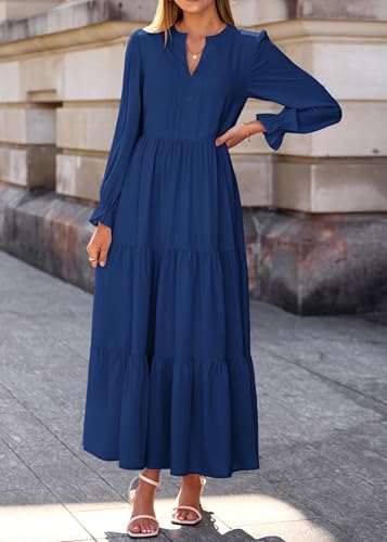 Lazysmile Long Sleeve Dress for Women Navy - Thumbnail 3