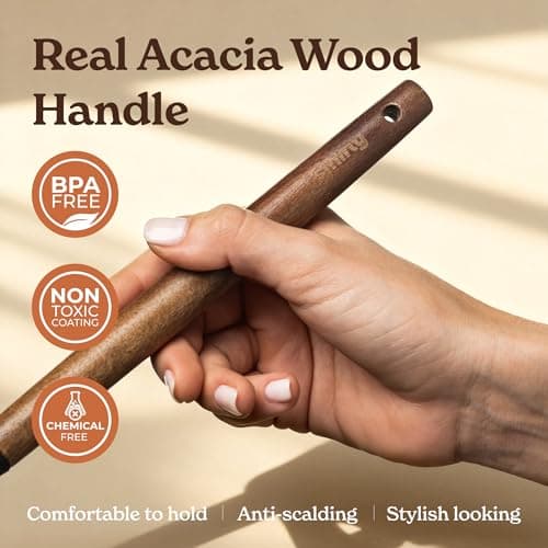 Silicone Kitchen Utensils Set & Holder: Cooking Utensils Set - Kitchen Essentials for New Home & 1st Apartment- Silicone Spatula Set, Cooking Spoons for Nonstick Cookware (Acacia Wood, Grey) - Thumbnail 5