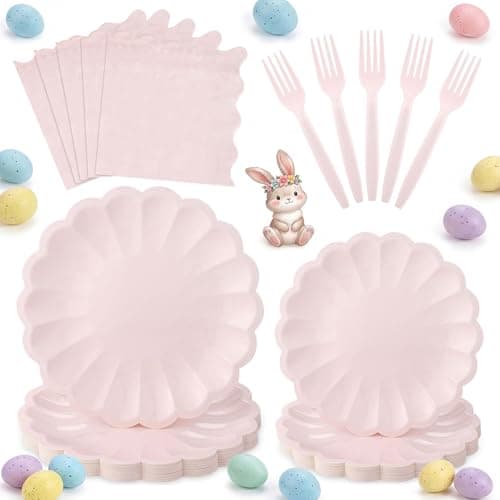 96 Pcs Pink Paper Plates and Napkins Party Supplies Serve 24 Guests Include Scalloped Dinner Plates 9.5", Dessert Plate 7.5", Napkins Plastic Forks for Baby Bridal Shower Wedding Mother's Day Birthday - Image 1