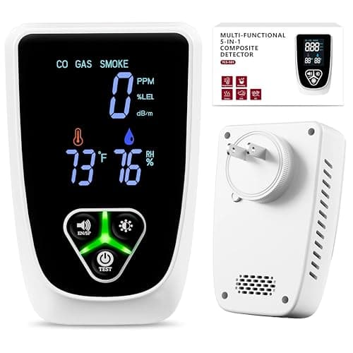 5-in-1 Plug in Gas & Smoke & Carbon Monoxide Detector, Combination CO Alarm with Temperature(°F) & Humidity HD Screen Supports English/Spanish Ideal for Home, RVs, Apartment - Image 1