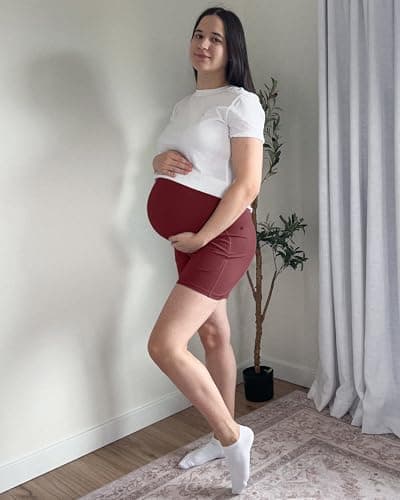 G4Free Maternity Shorts with Pockets Over The Bump Summer Loose Biker Short Workout Yoga Athletic Lounge Pants Casual(Dark Burgundy,S) - Thumbnail 4