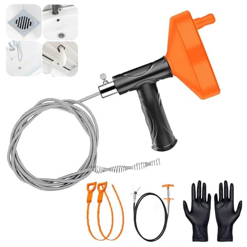 Drain Snake Auger（33 Feet）, Plumbing Snake Drain Hair Clog Removal Tool, Heavy Duty Snake Auger, Sink Unclogger Drain Cleaner Tool for Bathroom Kitchen Tub Shower Drain Clog Remover with Gloves - Image 1