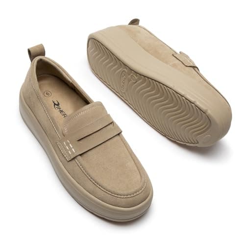 Rihero Loafers for Women Lightweight Comfy Platform Loafers Fashion Slip On Shoes for Office Walking Fall Nude Size 6 - Thumbnail 5
