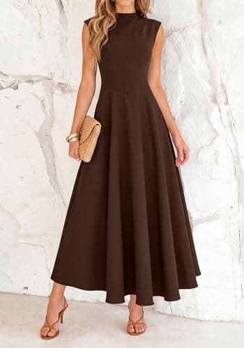 BTFBM Summer Dresses for Women 2026 Mock Neck Sleeveless High Waist Flowy Aline Maxi Spring Wedding Guest Dress Cocktail(Dark Brown, Medium) - Thumbnail 2