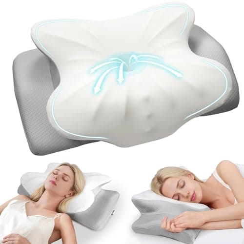 ZeroZillo Cervical Neck Pillow for Sleeping, Ergonomic Memory Foam Pillow for Neck Pain Relief, Dual Height Contour Support for Side and Back Sleepers, Cooling Breathable Pillowcase, White & Grey - Image 1