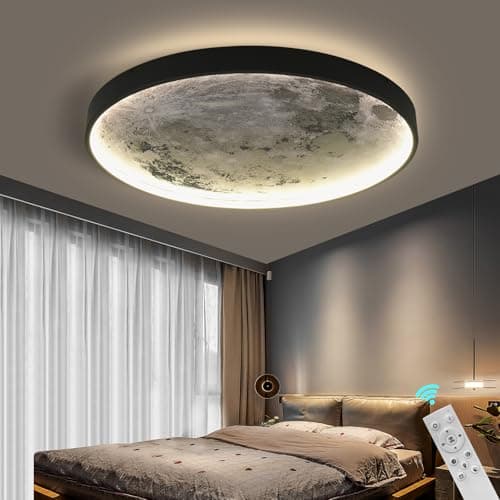 AHAWILL Flush Mount Led Dimmable Ceiling Light Fixture with Remote Control,23.6 "Wall Mounted Decorative Moon Ceiling Light for Bedrooms and Living Rooms.(50W) - Image 1