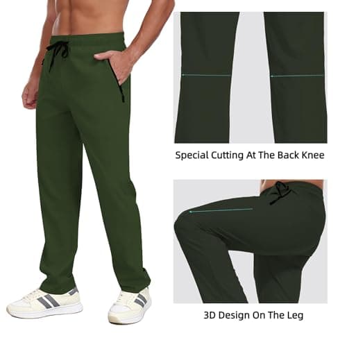 Mens Hiking Pants Water Resistant Quick Dry Lightweight Sweatpants Elastic Waist Drawstring UPF 50+ Cargo Tactical Athletic Travel Outdoor Fishing Army Green XXL - Thumbnail 6