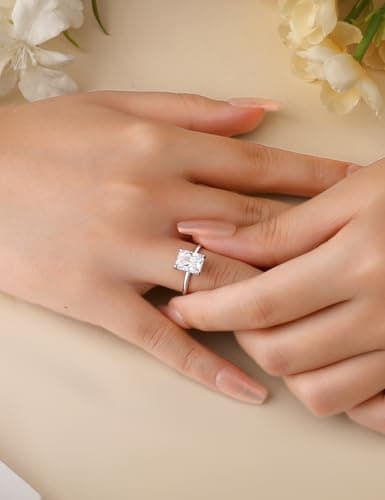 Elspeth 3CT Radiant Cut Engagement Ring 925 Sterling Silver Cubic Zirconia Hidden Halo Solitaire for Women Wedding Promise Ring Size 6.5 - Thumbnail 5
