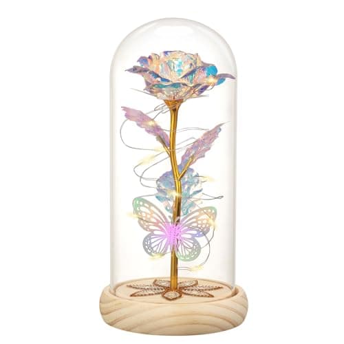 Bignes Galaxy Enchanted Rose Dome with Butterfly Birthday Gift for Woman Mothers Day Flowers Gift for Loved One Rose Flower Gift for Her Valentines Day (Rainbow Butterfly Roses) - Image 1