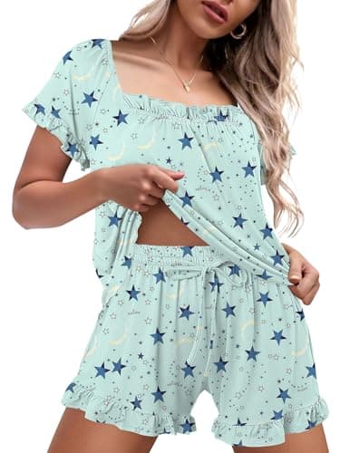 StunShow Cute Pjs Women Comfy Clothes Shorts Pajama Set Lounge Wear 2 Piece Set Breathable Pajamas Pj Short Set BlackStar L - Image 1