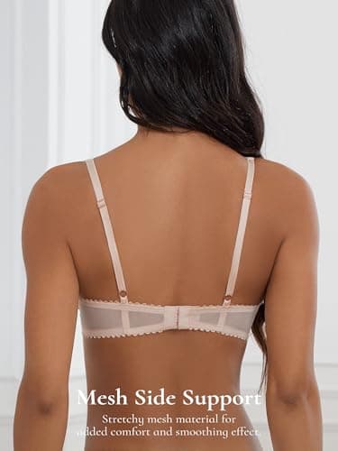 zossav Sexy Bras for Women Mesh Sheer Bralette Lace Trim See Through Unpadded Bra 32D - Thumbnail 3