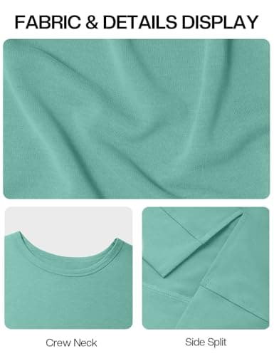 JUSTFASHIONNOW Womens Long Sleeve Tunic Tops to Wear with Leggings Crew Neck Side Split Layering Shirts Loose Fit Long Tops Cadet Blue - Thumbnail 6