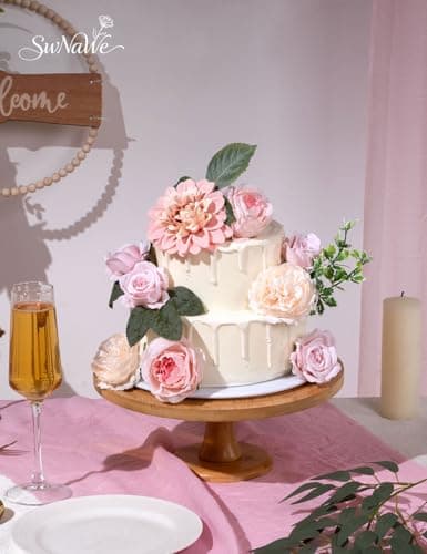 SWNAWE Pink Flowers Artificial Roses Combo Set Faux Pink Silk Flowers Fake Roses Mix Dahlia Peonies with Stems for Wedding Bouquets Table Centerpiece Baby Bridal Shower Birthday Party Decorations - Thumbnail 5