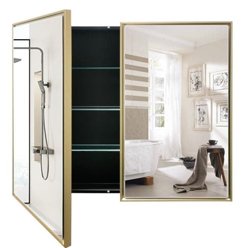 FOMAYKO Medicine Cabinet with Aluminum Framed Mirror,36"x32" Surface Mount or Recessed Mount Bathroom Vanity Mirror,Single Door Bathroom Mirror with Storage Cabinet - Thumbnail 3