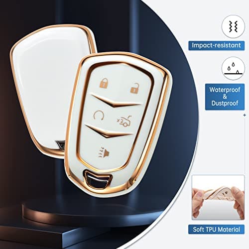 RUABIBAN Key Fob Cover Compatible with Cadillac, Soft TPU Key Case Protection Shell Fit for Cadillac Escalade CTS SRX XT5 ATS CT6 5 Buttons Smart Key Case - Thumbnail 3