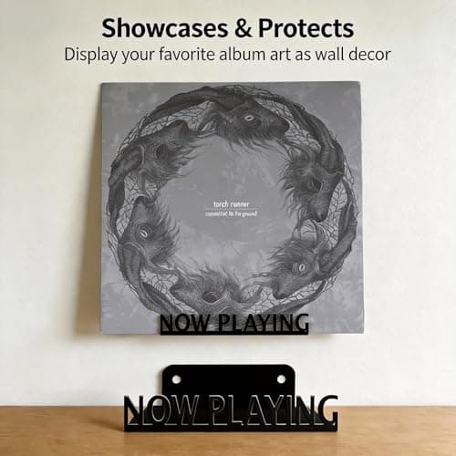 Vinyl Record Stand Wall Mount Album Player Display LP Shelf Black Decoration Vintage Organization for Music Lovers Accessory Hanging Storage Holder Room Steel Gift Ideas Lover Metal (NOW PLAYING) - Thumbnail 3