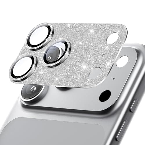 Hoerrye for iPhone 17 Pro Camera Lens Protector - [12FT Shatterproof Military Grade] [Strong Adsorption] Metal Top 9H+ Tempered Glass Camera Screen Full Cover Case Friendly,Glitter Silver - Image 1