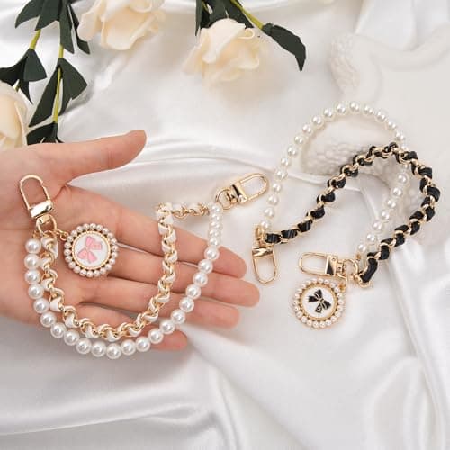 yuboo 2Pcs Pearl Purse Bag Charm, Adjustable Bag Strap Replacement with Bow Pendant for Handbags, Spring Purse Bag Chain for Handbag Making Supplies & DIY Accessories (Black/White) - Thumbnail 2