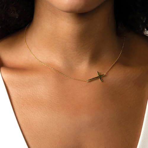 JNZSSWHJJH Gold Cross Necklace for Women - 18K Gold Plated Sideway Cross Necklace Dainty Gold Necklace for Women Gold Jewelry Easter Basket Essentials Stuffers Christian Religious Christmas Gifts - Thumbnail 4