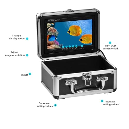 1200TVL HD Underwater Ice Fishing Camera with 7inch Monitor,100ft/30M Cable,10000mAh Fish Finder with 24pcs LED Lights,12pcs Infrared Night Vison,12pcs White Lights,Aluminium Case for Lake,Fish Boat - Thumbnail 3