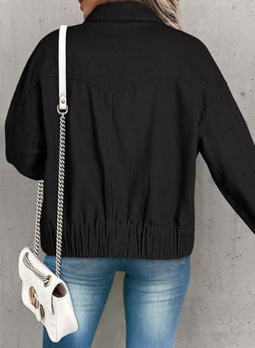 Dokotoo Spring Outfits for Women 2025 Button Up Cargo Trucker Jackets with Pockets Womens Fashion Women Clothing Cargo Denim Outwear Black Large - Thumbnail 2